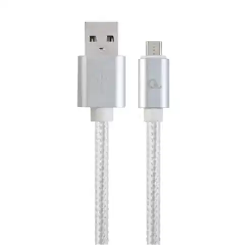 ⁨Cablexpert Cotton Braided Micro-USB Cable with Metal Connectors, 1.8 m, Silver Color, Blister⁩ w sklepie Wasserman.eu