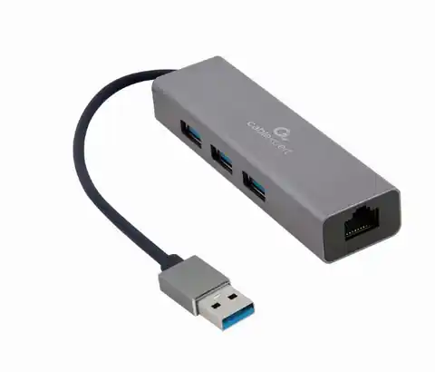 ⁨Cablexpert USB AM Gigabit network adapter with 3-port USB 3.0 hub A-AMU3-LAN-01 Black⁩ w sklepie Wasserman.eu
