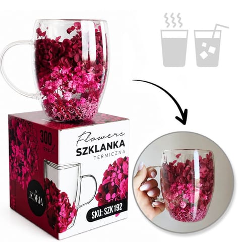 ⁨Szklanka termiczna z kwiatami w środku 300ml 1szt, pełna kwiatów burgund, red SZK192⁩ w sklepie Wasserman.eu