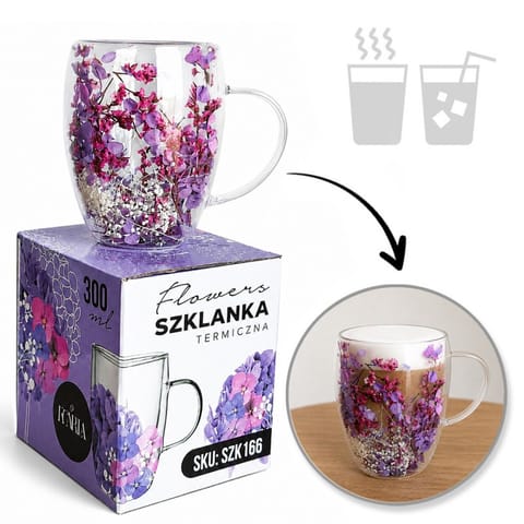 ⁨Szklanka termiczna z kwiatami w środku, gipsówka hortensje 300 ml 1szt SZK166⁩ w sklepie Wasserman.eu