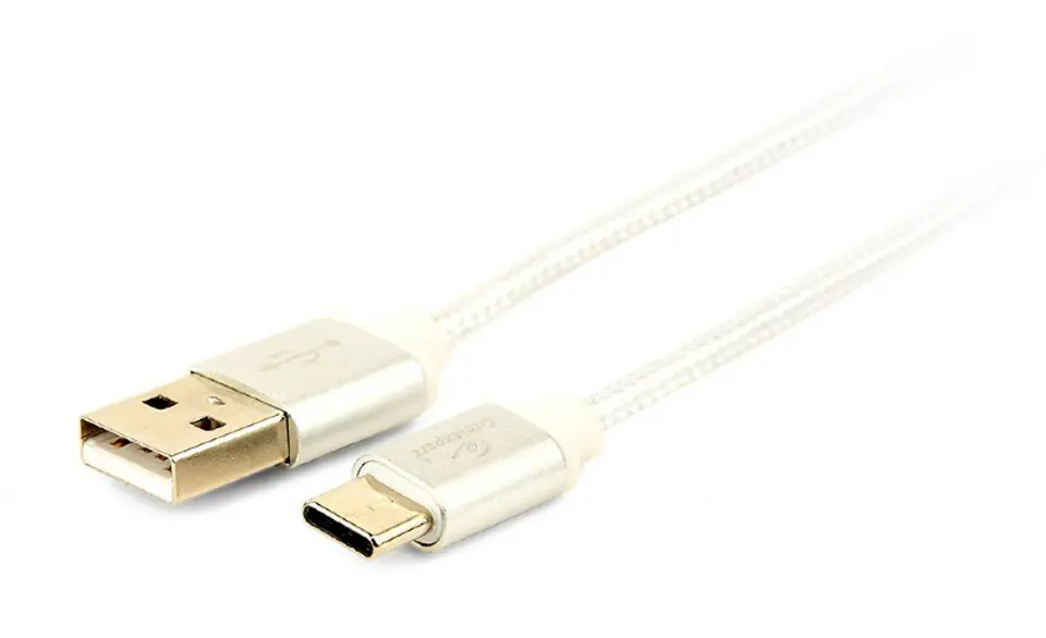 ⁨Cotton braided USB Type C cable/1.8m/silver⁩ at Wasserman.eu