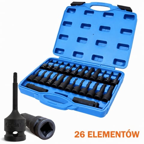⁨Bituxx 26‑częściowy zestaw nasadek 1/2″ - nasadki, bity Torx i wielozębate, profesjonalny komplet⁩ w sklepie Wasserman.eu