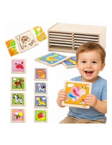 ⁨VIGA Puzzle drewniane 12 plansz po 4 puzzle w stojaku⁩ w sklepie Wasserman.eu
