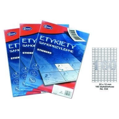 ⁨Etykiety samoprzylepne 034 22x12mm 160etykiet (100ark.) 150-1061 GRAND⁩ w sklepie Wasserman.eu