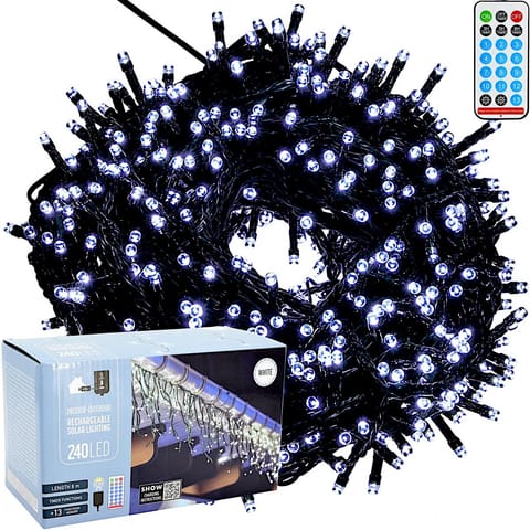 ⁨SOLARNY ŁAŃCUCH ŚWIETLNY 240 LED 13 FUNKCJI USB ZIMNY BIAŁY⁩ w sklepie Wasserman.eu