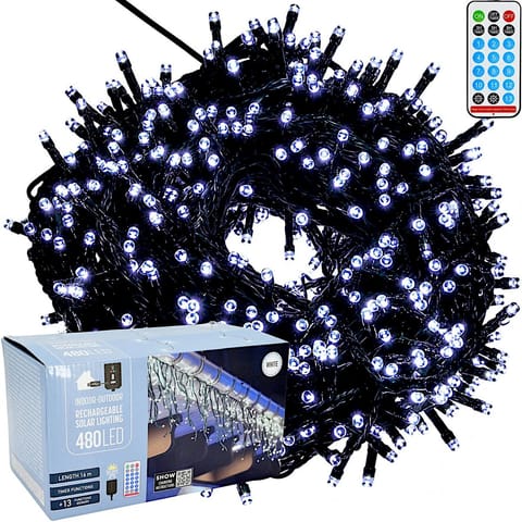 ⁨SOLARNY ŁAŃCUCH ŚWIETLNY 480 LED 13 FUNKCJI USB ZIMNY BIAŁY⁩ w sklepie Wasserman.eu
