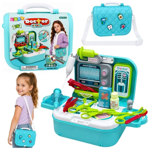 ⁨Zestaw Lekarski 2W1 w Walizce Przenośny Gabinet Doktora Akcesoria Niebieski⁩ w sklepie Wasserman.eu