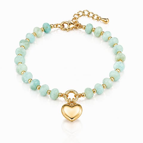 ⁨Bransoletka na rękę stal chirurgiczna pozłacana 14k złotem, kulki kamień naturalny Lake Blue Stone, serce BST1785⁩ w sklepie Wasserman.eu