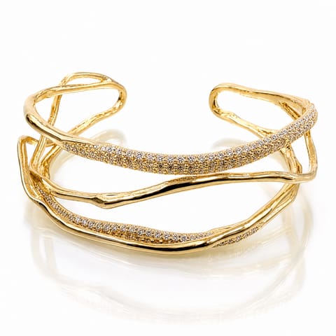 ⁨Bransoletka na rękę stal chirurgiczna pozłacana 14k złotem, obręcz cyrkonie BST1786⁩ w sklepie Wasserman.eu