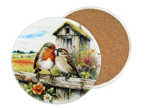 ⁨Podkładka ceramiczna, okrągła - Ptaki, Rudzik (CARMANI)⁩ w sklepie Wasserman.eu