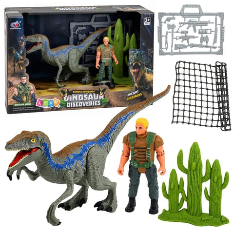 ⁨Zestaw Dinozaur Myśliwy Figurki Ruchome Kończyny Siatka Broń Akcesoria⁩ w sklepie Wasserman.eu