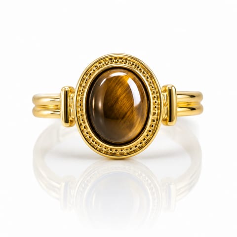 ⁨Pierścionek stal szlachetna platerowana 14k złotem, regulowany kamień TIGER STONE PST1050⁩ w sklepie Wasserman.eu