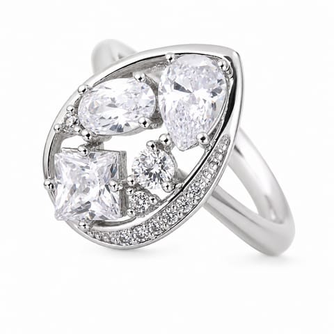 ⁨Ring surgical steel plated with white gold PST759, Ring size: US7 EU14⁩ at Wasserman.eu