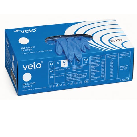 ⁨VELO NITRILE BLUE M Rękawice nitrylowe zabiegowe bezpudrowe, niebieskie, 100 szt.⁩ w sklepie Wasserman.eu