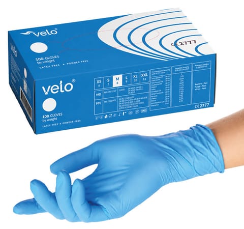⁨VELO NITRILE BLUE XL Rękawice nitrylowe zabiegowe bezpudrowe, niebieskie, 100 szt.⁩ w sklepie Wasserman.eu