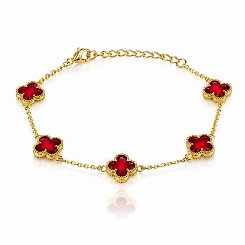 ⁨Bransoletka na rękę stal chirurgiczna pozłacana 14k złotem, czerwone KONICZYNY 9mm BST1780⁩ w sklepie Wasserman.eu