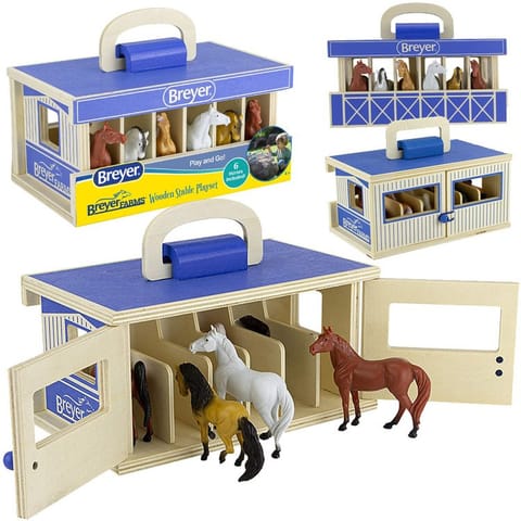 ⁨Drewniana stajnia +6 figurek koni SKALA 1:32 FARMA Breyer Horses ZA6720⁩ w sklepie Wasserman.eu