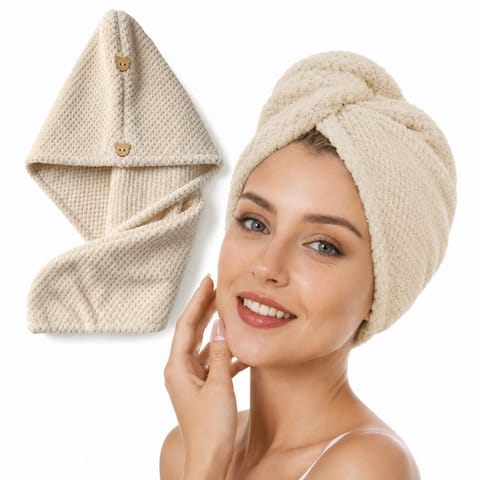 ⁨Ręcznik, kapturek, turban do włosów, bardzo chłonny, beżowy 65x25 cm REC60K⁩ w sklepie Wasserman.eu