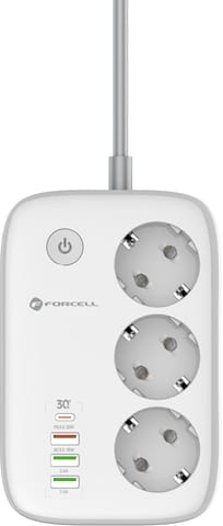 ⁨Listwa sieciowa Forcell F-Energy 3x schuko, USB-C 30W, 3x USB-A QC3.0 PD WiFi Tuya 2500W 10A⁩ w sklepie Wasserman.eu
