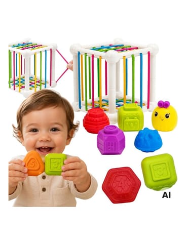 ⁨WOOPIE BABY Elastyczna Kostka Sensoryczna Sorter dla Dzieci Zwierzątka + Grzechotka 7 el.⁩ w sklepie Wasserman.eu