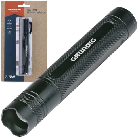 ⁨LATARKA RĘCZNA LED GRUNDIG 3,5W 160 LM 65 M ALUMINIOWA CZARNA⁩ w sklepie Wasserman.eu