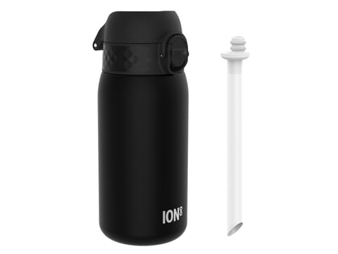 ⁨ION8 Butelka na wodę ze słomką dla dzieci BPA Free 350ml Czarny Black⁩ w sklepie Wasserman.eu