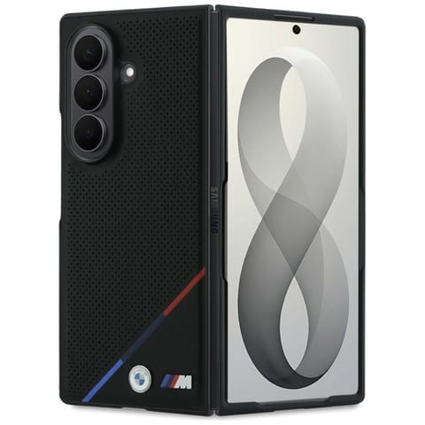 ⁨BMW M Leather Perforated Tricolor Stripe Metal Logos MagSafe - Etui Samsung Galaxy Z Fold 8 Ultra (czarny)⁩ w sklepie Wasserman.eu