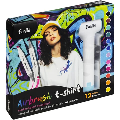 ⁨Markery do tkanin + pistolet AIRBRUSH zestaw spray FIORELLO T-shirt GR-9900 170-2865⁩ w sklepie Wasserman.eu