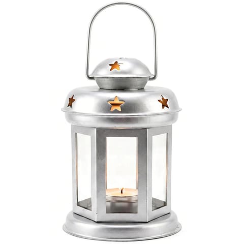 ⁨ŚWIECZNIK NA TEA LIGHT LATARENKA 15CM SREBRNA⁩ w sklepie Wasserman.eu