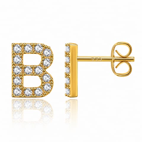 ⁨Kolczyki ze stali szlachetnej platerowane 14k złotem, literka B 2szt. KST3203B⁩ w sklepie Wasserman.eu
