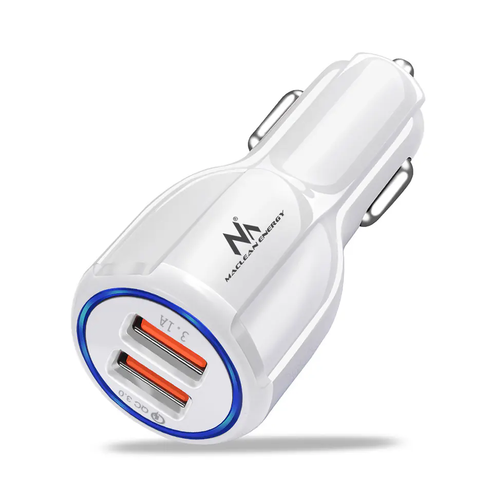 ⁨Maclean Car Charger, Qualcomm Quick Charge, QC 3.0 - 5V/3A, 9V/1.8A, 12V/1.6A, Socket 5V/3.1A, White, MCE478 W⁩ at Wasserman.eu