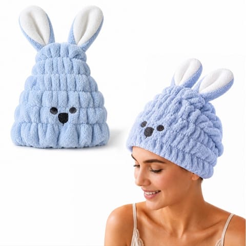 ⁨Ręcznik turban do włosów, szybkoschnący - niebieski króliczek REC55WZ2⁩ w sklepie Wasserman.eu