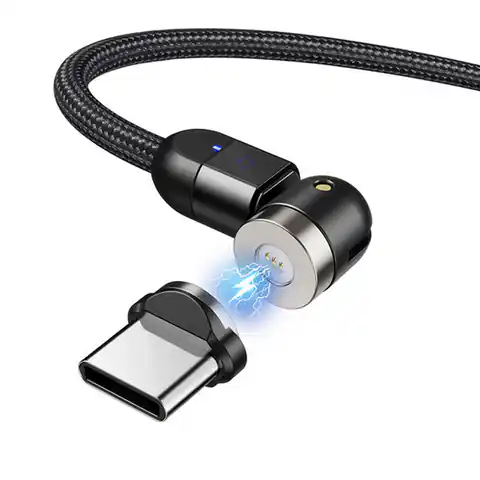 ⁨Magnetyczny kabel Maclean, Kątowy, Wspiera Fast Charging, USB C 3w1, 9V/2A, 5V/3A, Nylonowy oplot w kolorze czarnym, 1m, MCE474⁩ w sklepie Wasserman.eu