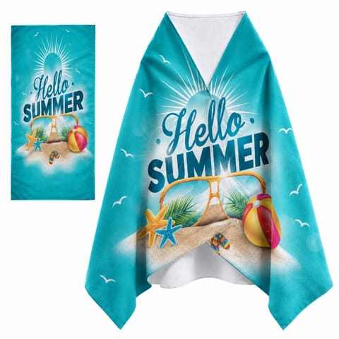 ⁨Ręcznik plażowy, na basen turkusowy HELLO SUMMER 150x70 REC54WZ5⁩ w sklepie Wasserman.eu