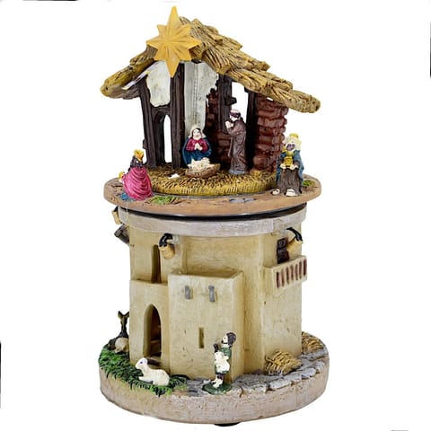 ⁨SZOPKA DEKORACYJNA RUCHOMA GRAJĄCA LED 14x14x23CM STAJENKA⁩ w sklepie Wasserman.eu