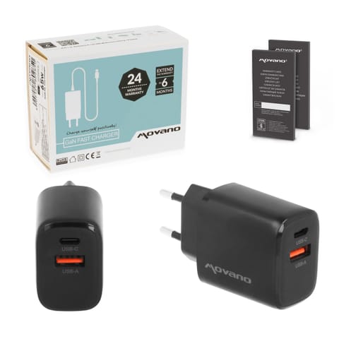 ⁨Ładowarka Movano GaN 30W USB-C PD + USB-A (black)⁩ w sklepie Wasserman.eu