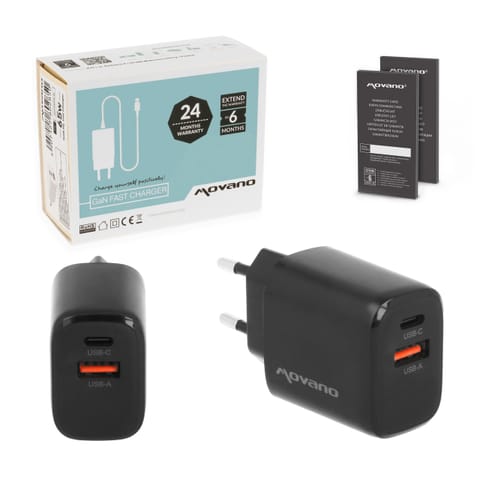 ⁨Ładowarka Movano GaN 20W USB-C PD + USB-A (black)⁩ w sklepie Wasserman.eu