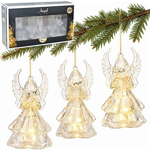⁨ANIOŁ DEKORACYJNY TRANSPARENTNY 9CM LED 3SZT⁩ w sklepie Wasserman.eu