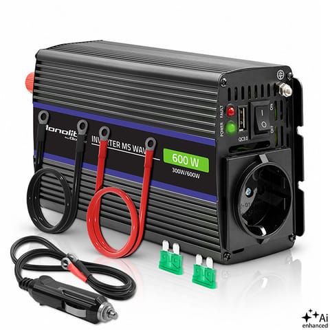 ⁨Qoltec Przetwornica napięcia Monolith 600 MS Wave | 12V na 230V | 300/600W | USB⁩ w sklepie Wasserman.eu