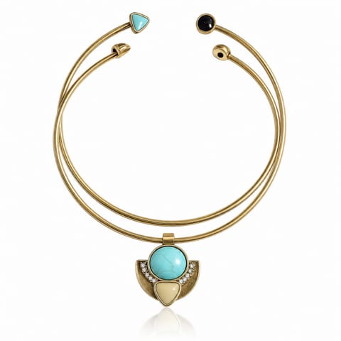 ⁨Naszyjnik, kolia podwójna obręcz BLUE STONE N229⁩ w sklepie Wasserman.eu