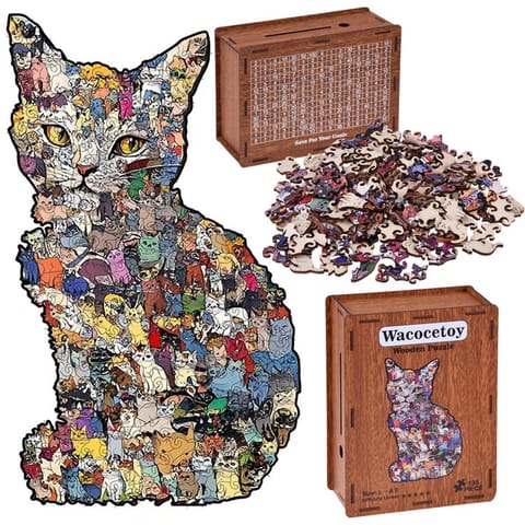 ⁨Drewniane puzzle KOT 2w1 Skarbonka wykreślana - VINTAGE A3 195ele ZA6553⁩ w sklepie Wasserman.eu