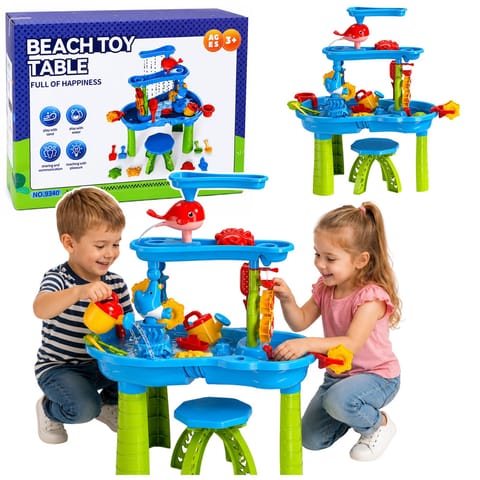 ⁨Wielopoziomowy Stolik Wodny Plac Zabaw Z Krzesełkiem Akcesoria Foremki 63cm⁩ w sklepie Wasserman.eu