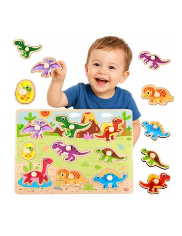 ⁨TOOKY TOY Drewniane Puzzle Montessori Układanka Dinozaury Kształty⁩ w sklepie Wasserman.eu