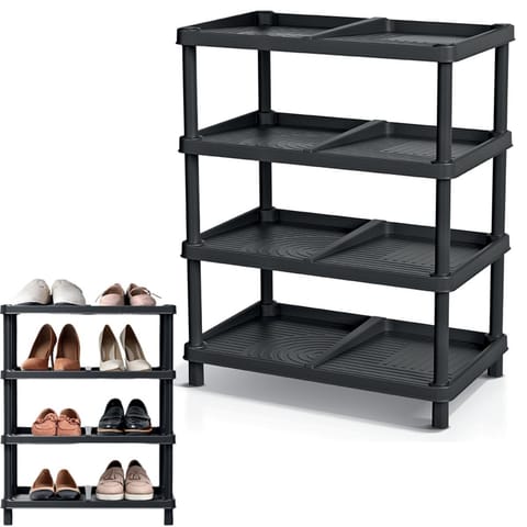 ⁨PÓŁKI REGAŁ NA BUTY 4 POZIOMY 48 x 29,6 x 60 CM TASSY RACK CZARNY KEDEN⁩ w sklepie Wasserman.eu
