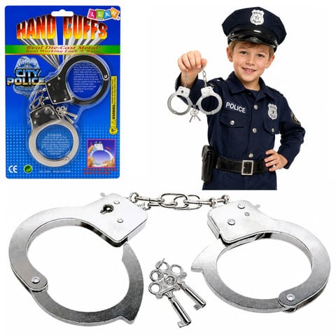 ⁨Kajdanki Dla Małego Policjanta Metalowe Z Kluczykami Dla Dzieci Srebrne⁩ w sklepie Wasserman.eu