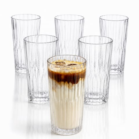 ⁨Zestaw 6 szt szklanek ryflowanych do latte, drinków, wysoka, 320ml SZK223ZESTAW6⁩ w sklepie Wasserman.eu