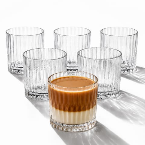 ⁨Zestaw 6 szt szklanek ryflowanych do kawy, whisky, grube szkło 300ml SZK225ZESTAW6⁩ w sklepie Wasserman.eu