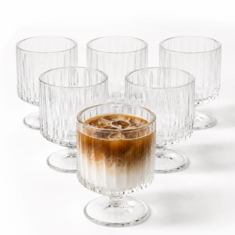 ⁨Zestaw 6 szt szklanek ryflowanych na nóżce do deserów, drinków 250ml SZK226ZESTAW6⁩ w sklepie Wasserman.eu