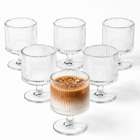 ⁨Zestaw 6 szt szklanek ryflowanych na nóżce do deserów, drinków 250ml SZK227ZESTAW6⁩ w sklepie Wasserman.eu