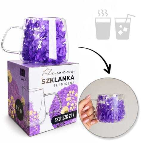 ⁨Szklanka termiczna z kwiatami w środku, pełna hortensji, niebieski 180 ml 1szt SZK217⁩ w sklepie Wasserman.eu